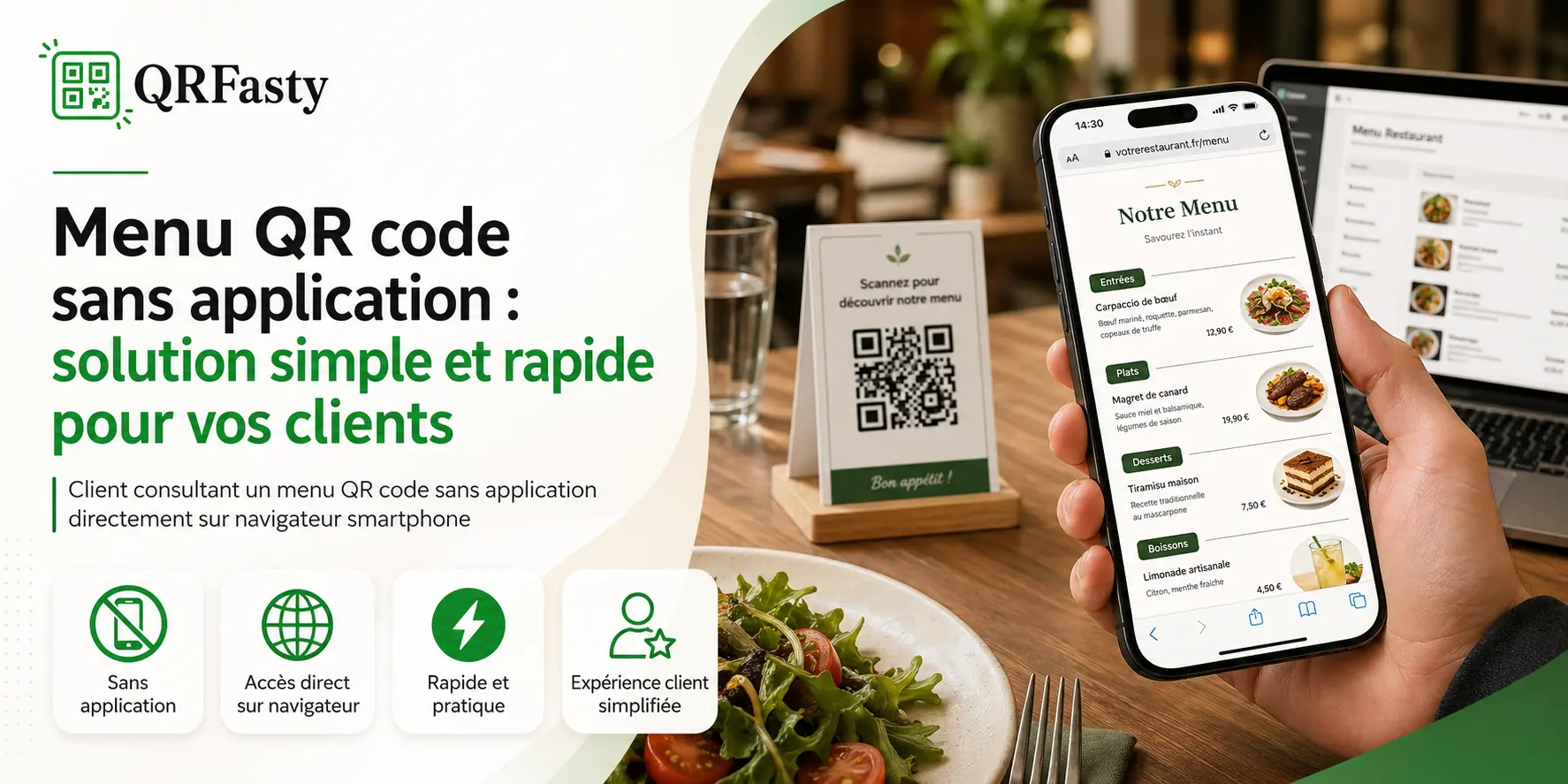 client consultant un menu QR code sans application directement sur navigateur smartphone